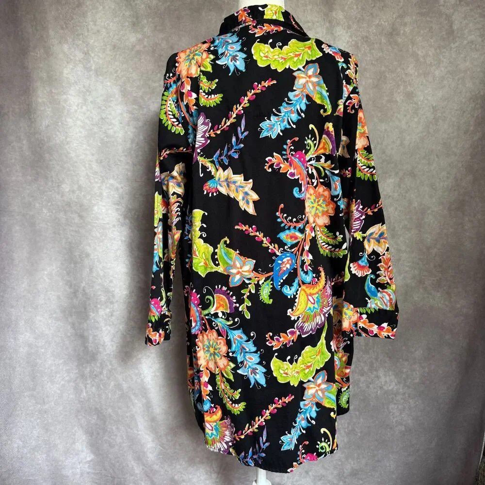 Lauren Ralph Lauren sleep shirt nightgown womens L black floral paisley cotton